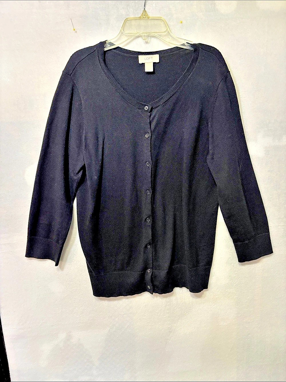 LOFT Cotton Button Front Cardigan Black Large